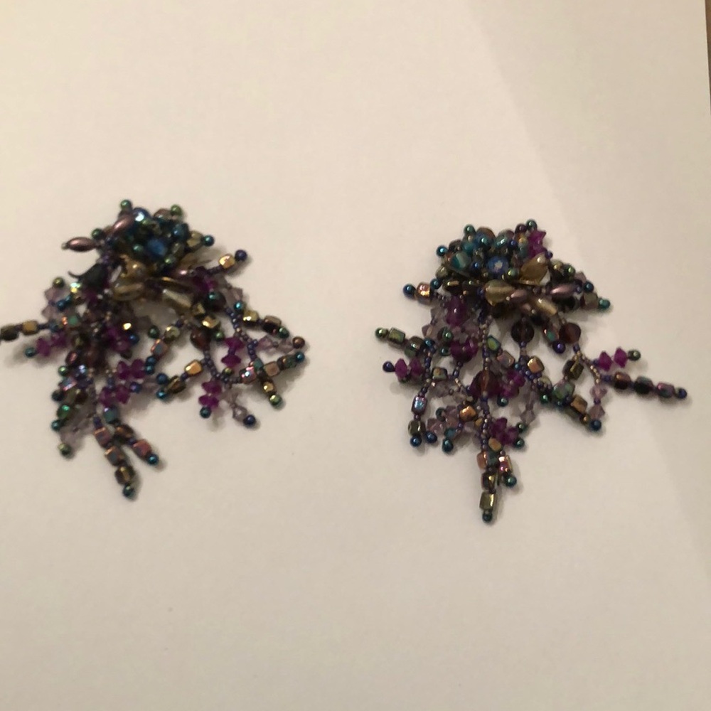 Vintage Coleen Toland Beaded Clip on Earrings - Big Bold Statement